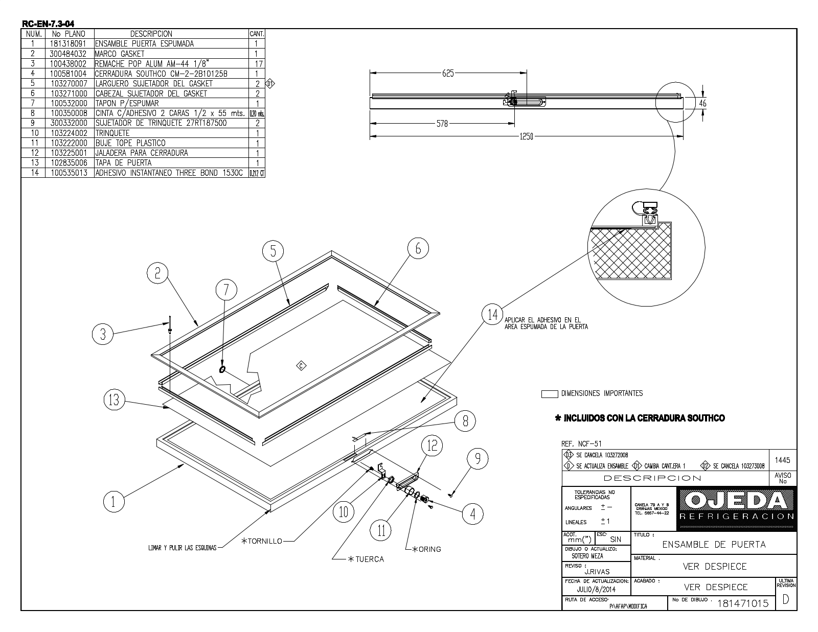 Ojeda NCF51 Parts List