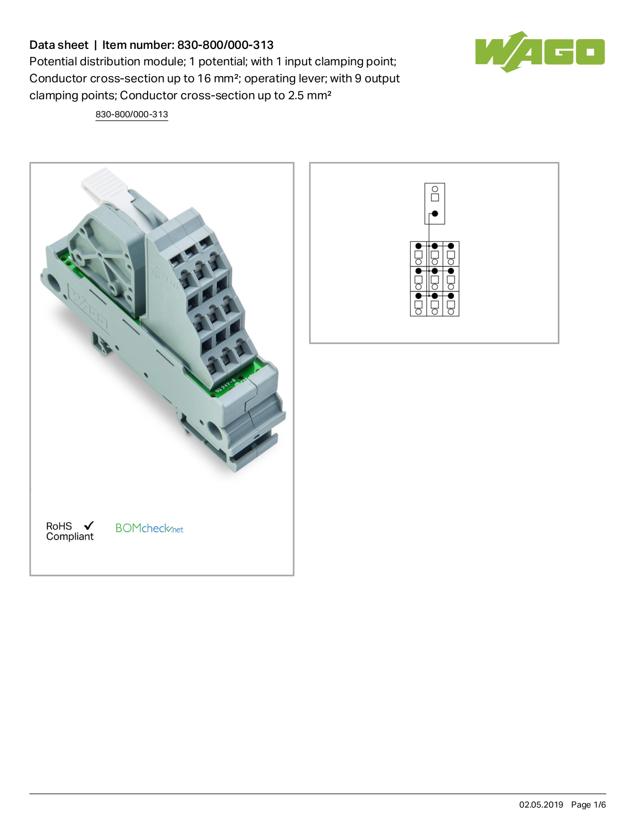 Wago 830-800/000-313 Data Sheet