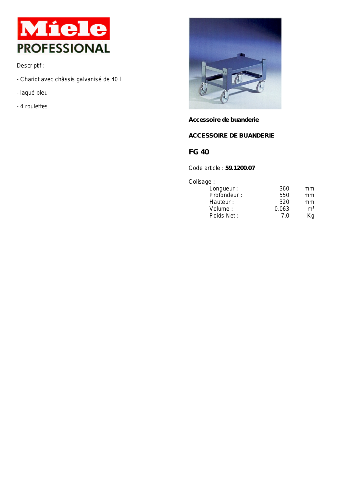 MIELE FG 40 DESCRIPTIF User Manual