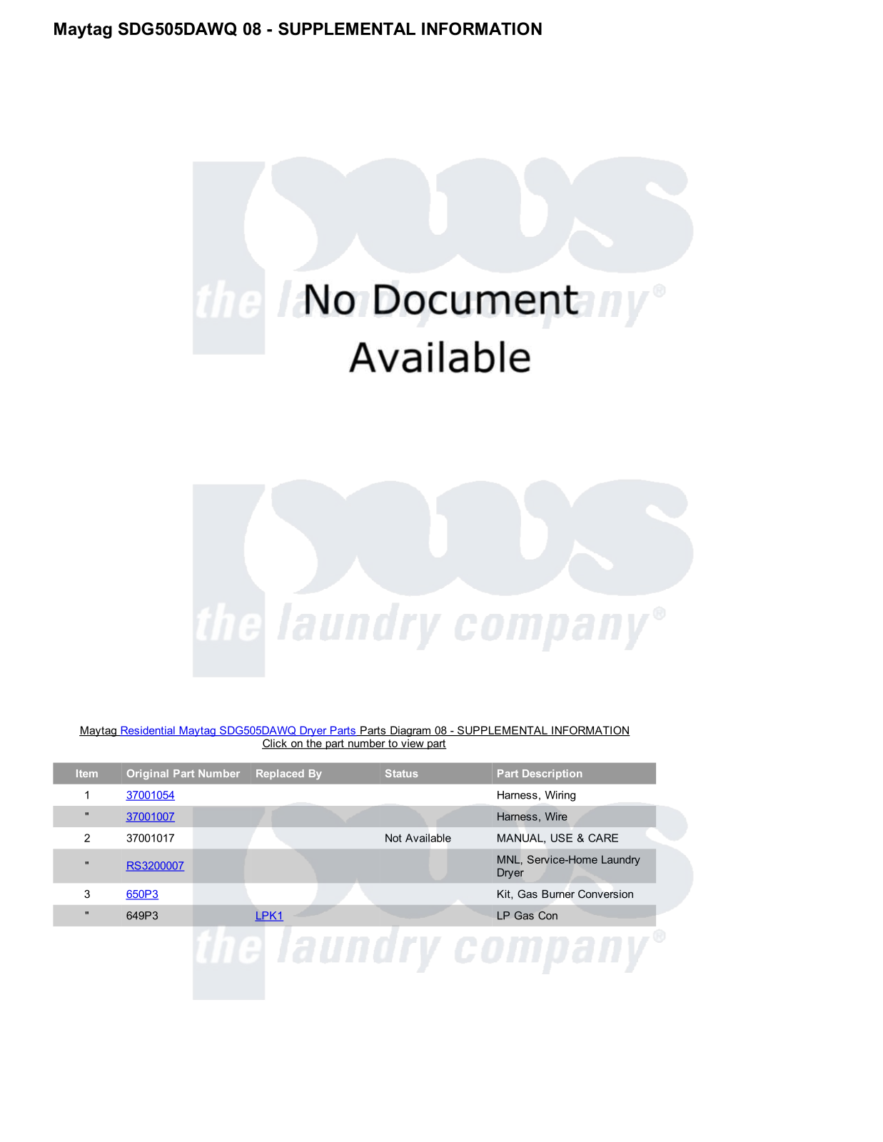 Maytag SDG505DAWQ Parts Diagram