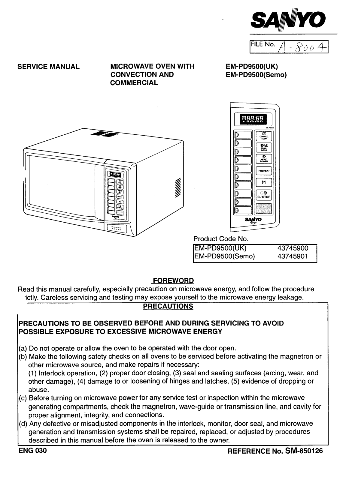 SANYO em-pd9500 Service Manual