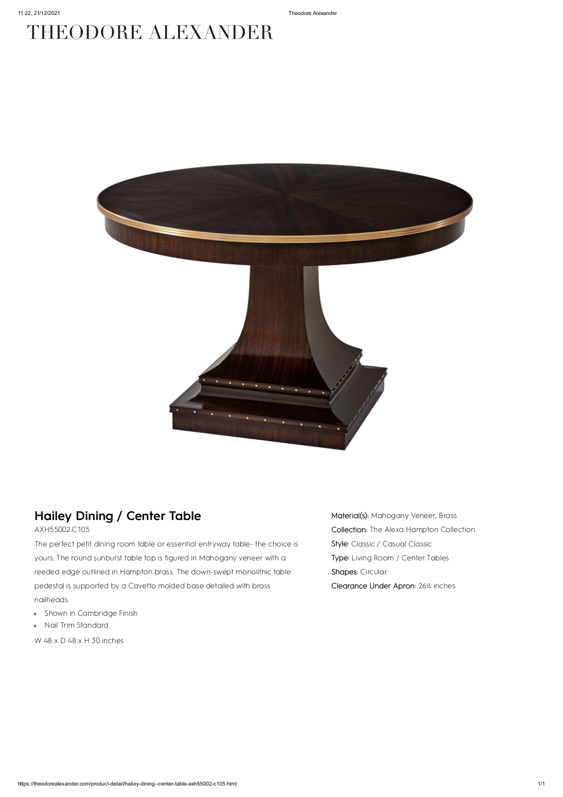 Theodore Alexander FPLJ3569 Specifications - ManualMachine.com
