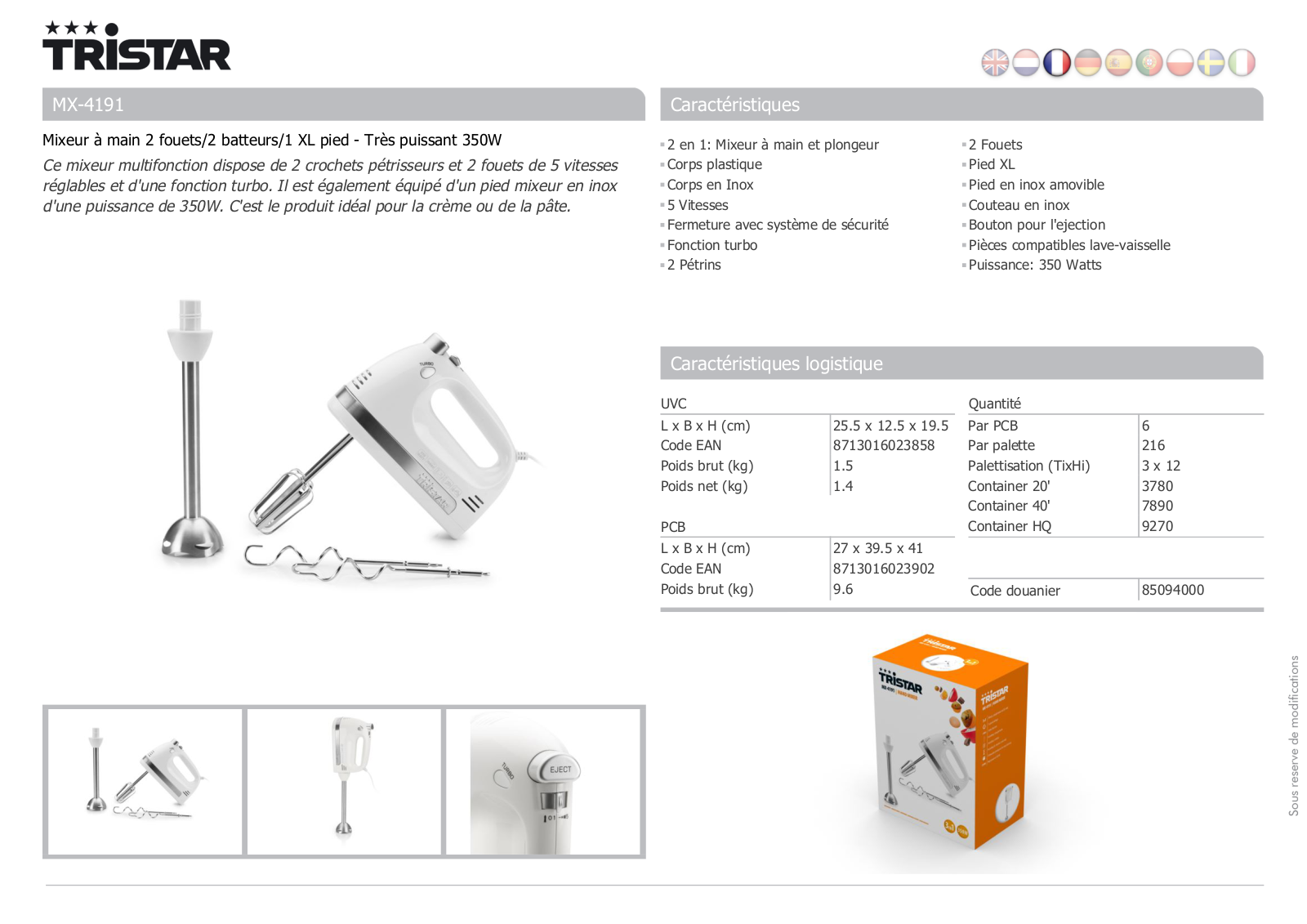 Tristar MX-4191 product sheet