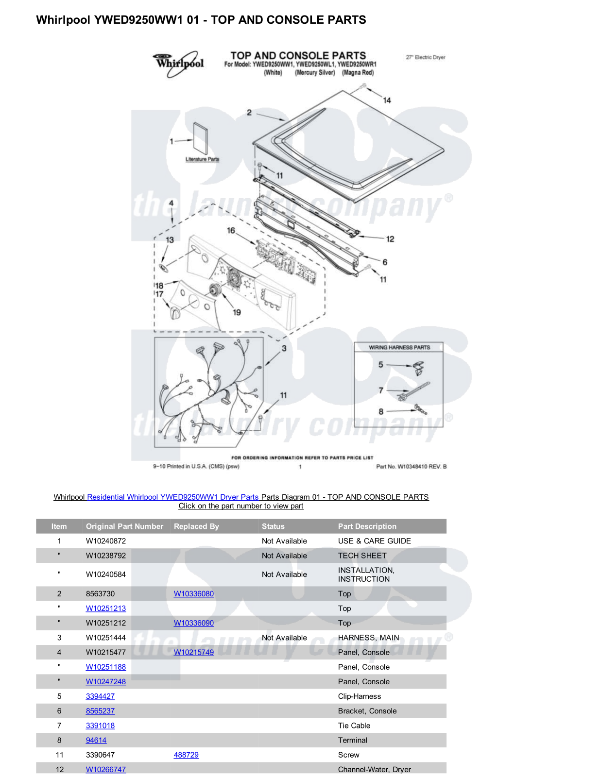 Whirlpool YWED9250WW1 Parts Diagram