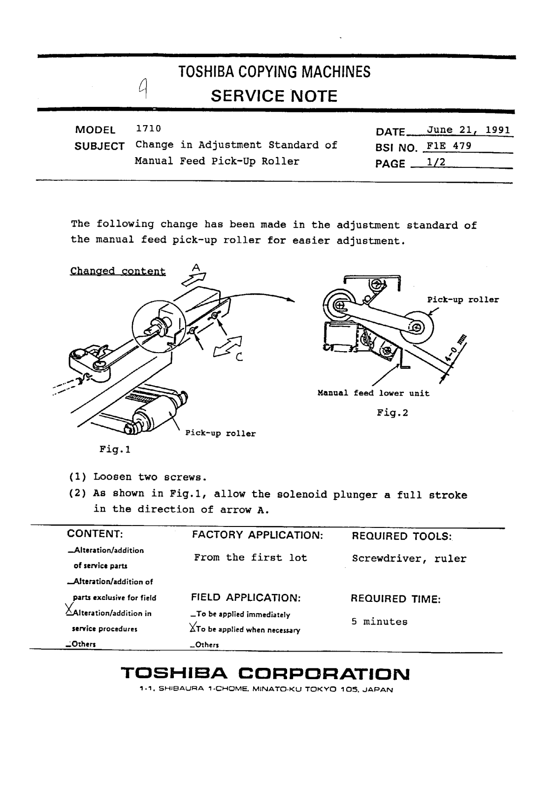 Toshiba f1e479 Service Note