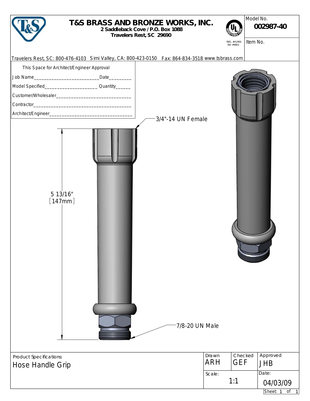 T&S Brass 002987-40 User Manual