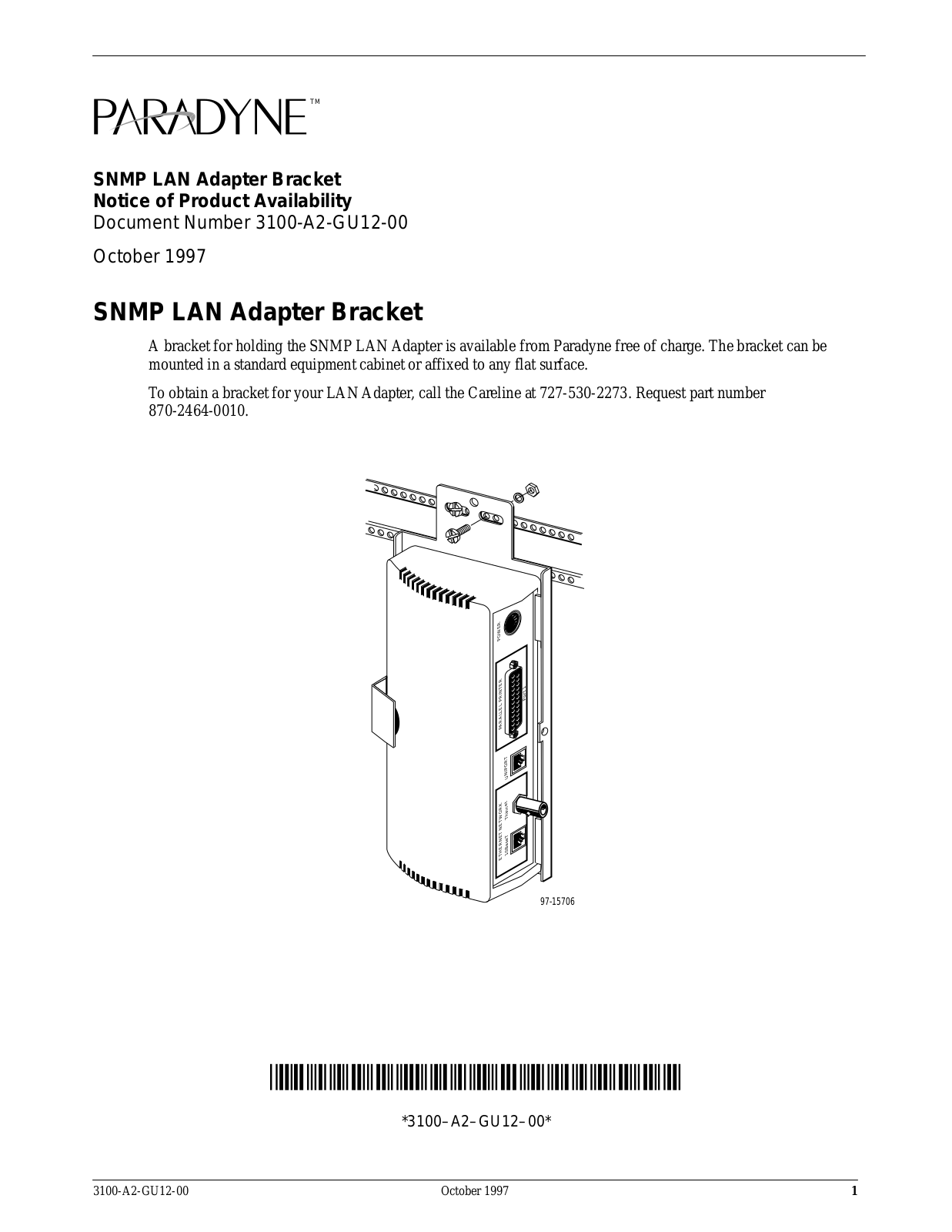 Paradyne Adapter Bracket User Manual