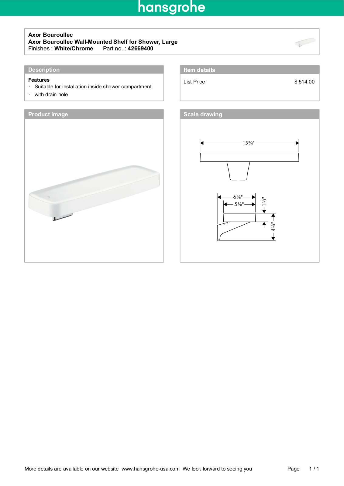 Hansgrohe 42669400 Specs