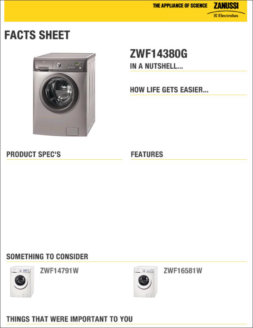 Zanussi ZWF14380G DATASHEET