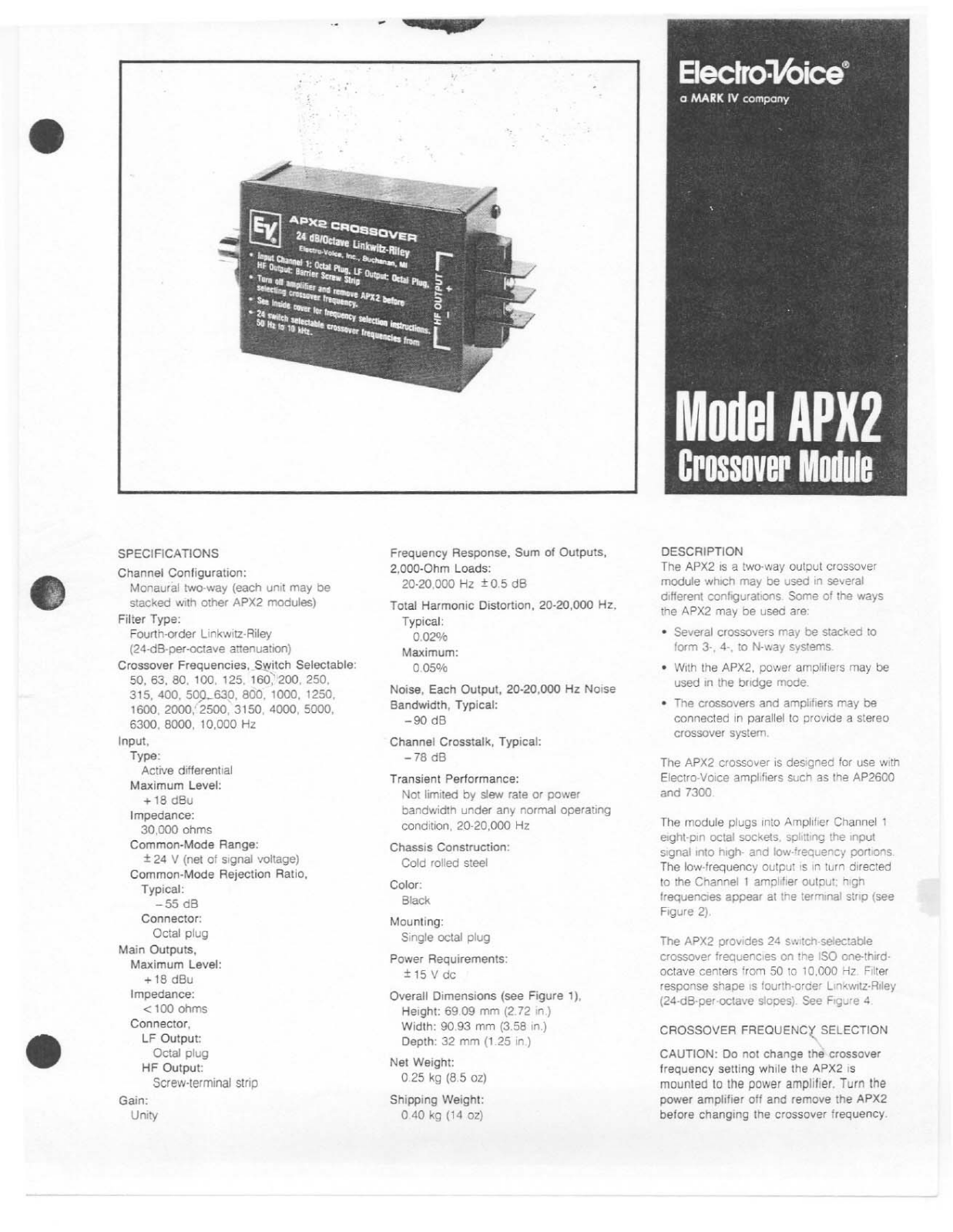 Electro-voice APX2 DATASHEET