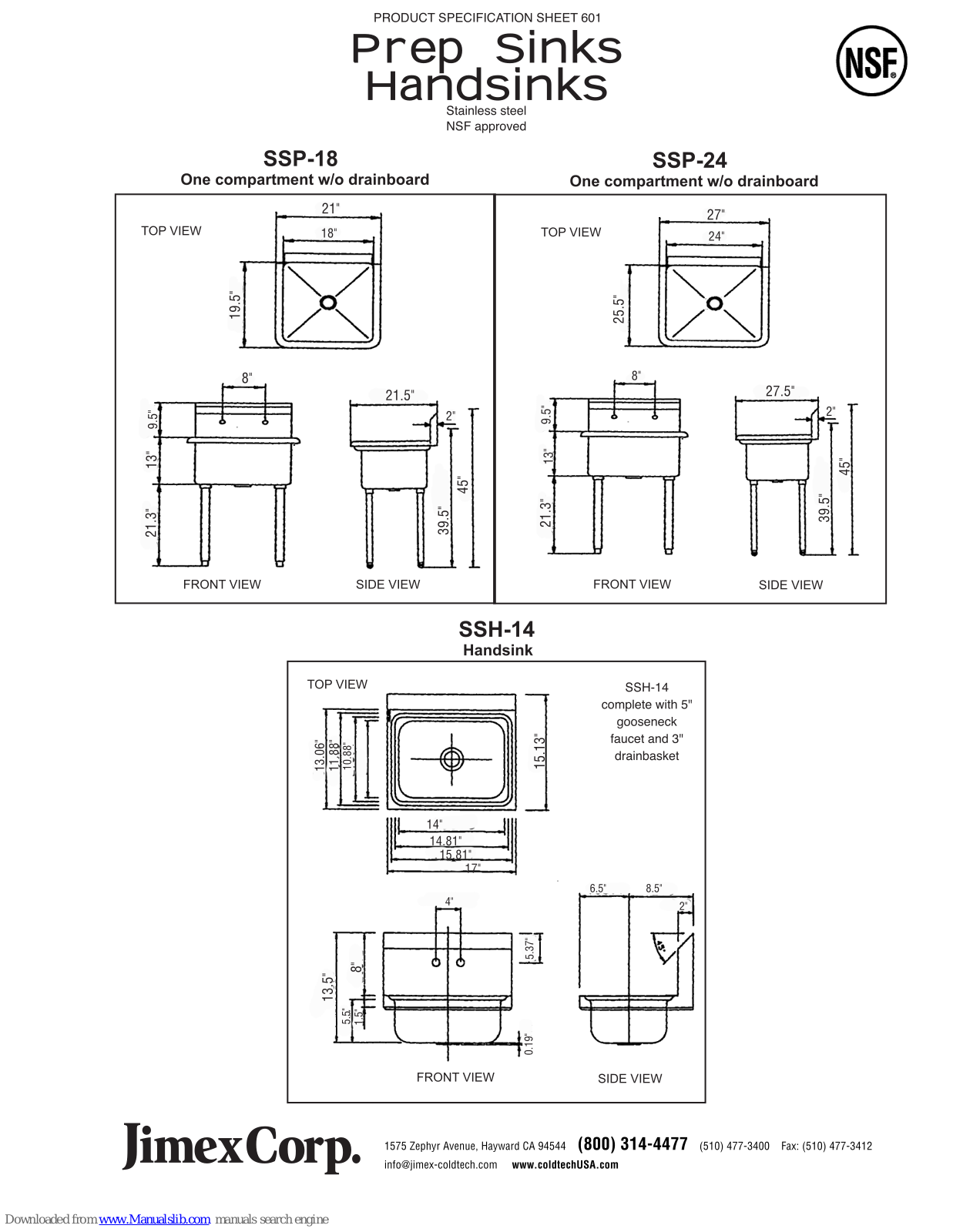 ColdTech SSH-14, SSP-18, SSP-24 Specifications