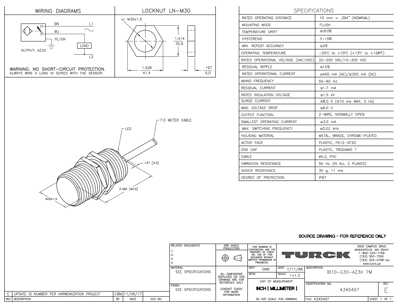 Turck BI10-G30-AZ3X7M Data Sheet