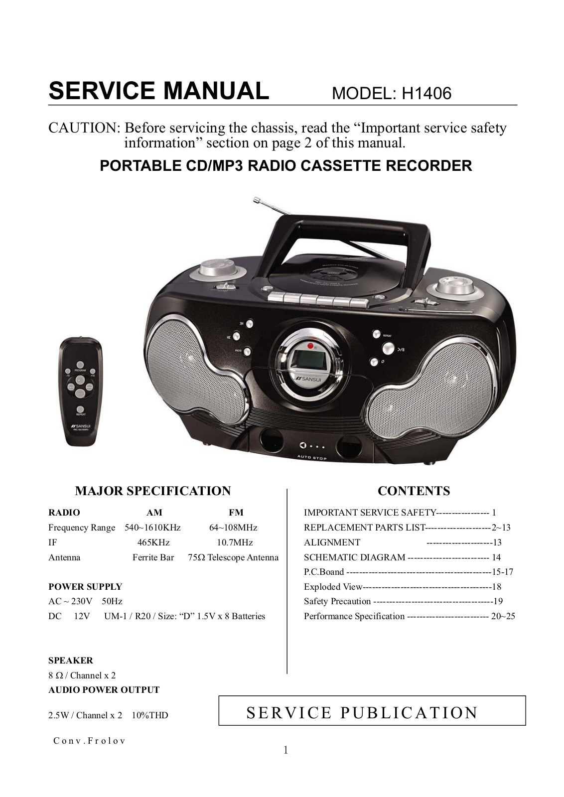 Sansui H-1406 Service Manual