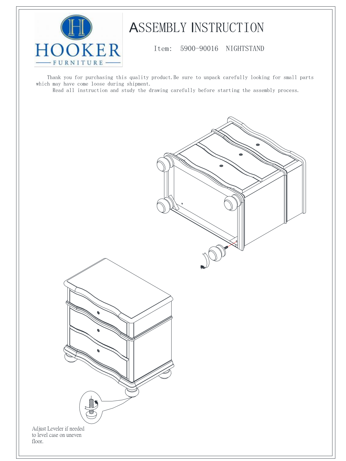 Hooker Furniture 590090016WH Assembly Guide