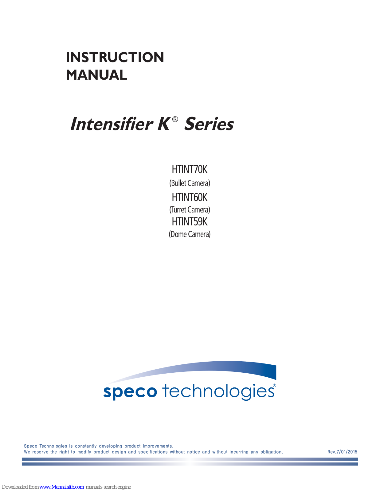 Speco Intensifier K HTINT70K, Intensifier K HTINT60K, Intensifier K HTINT59K, Intense-IR Series Instruction Manual