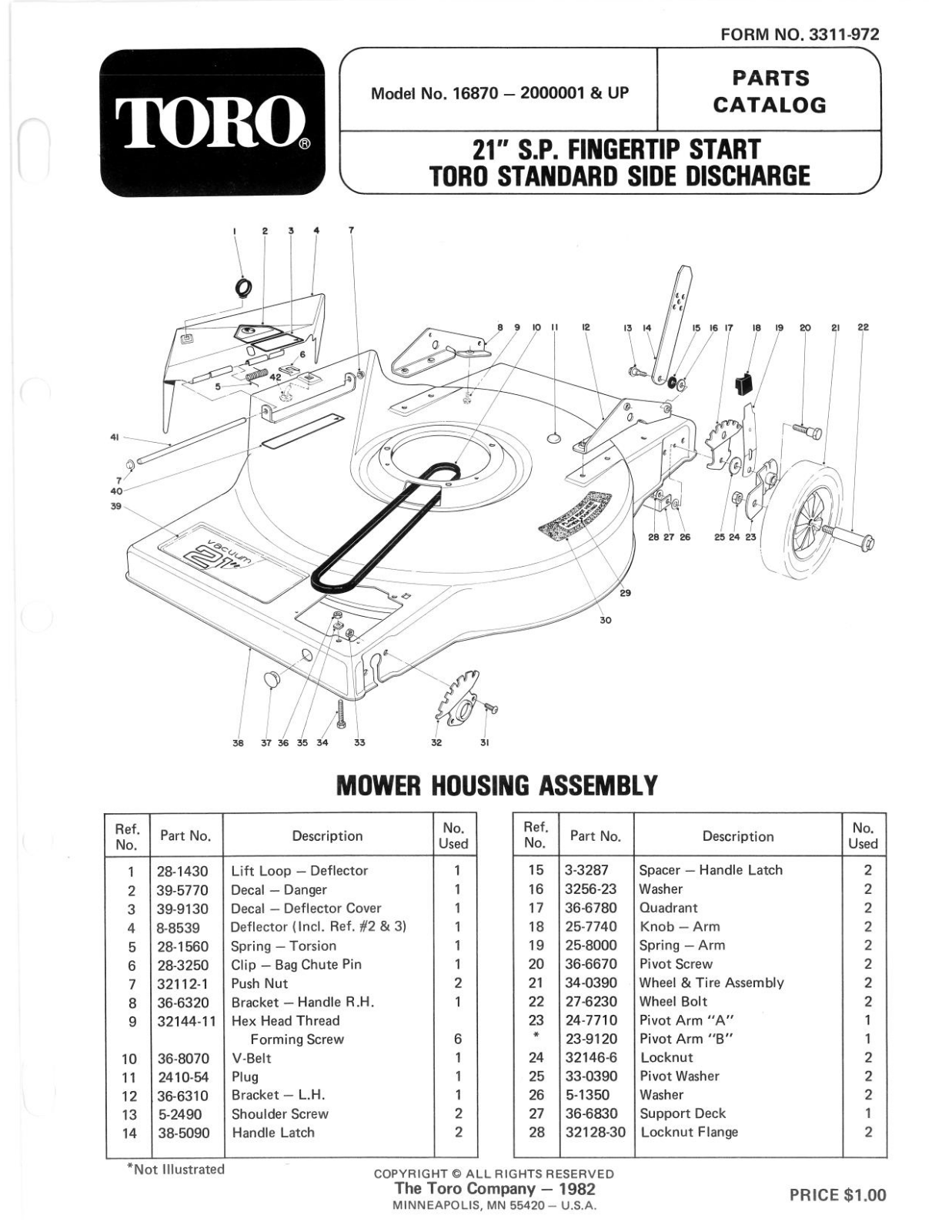 Toro 16870 Parts Catalogue