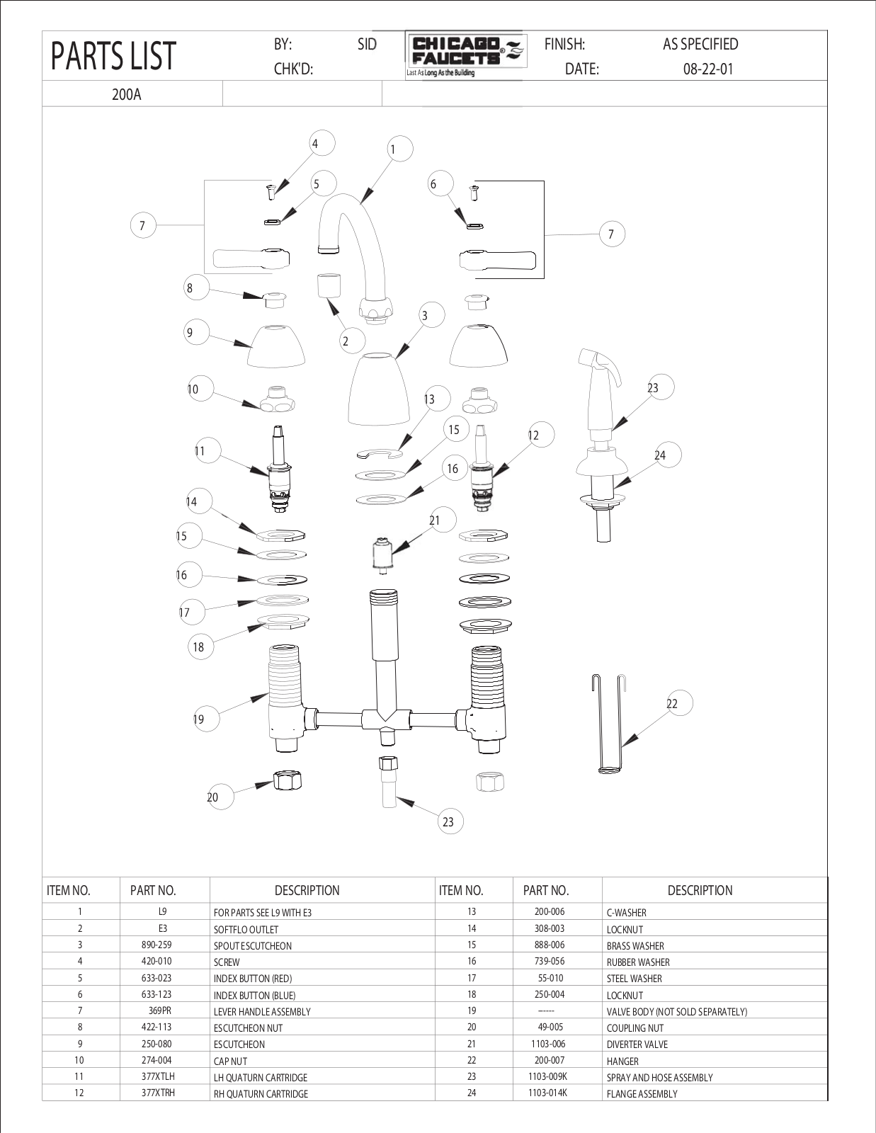 Chicago Faucet 200-ACP Parts List