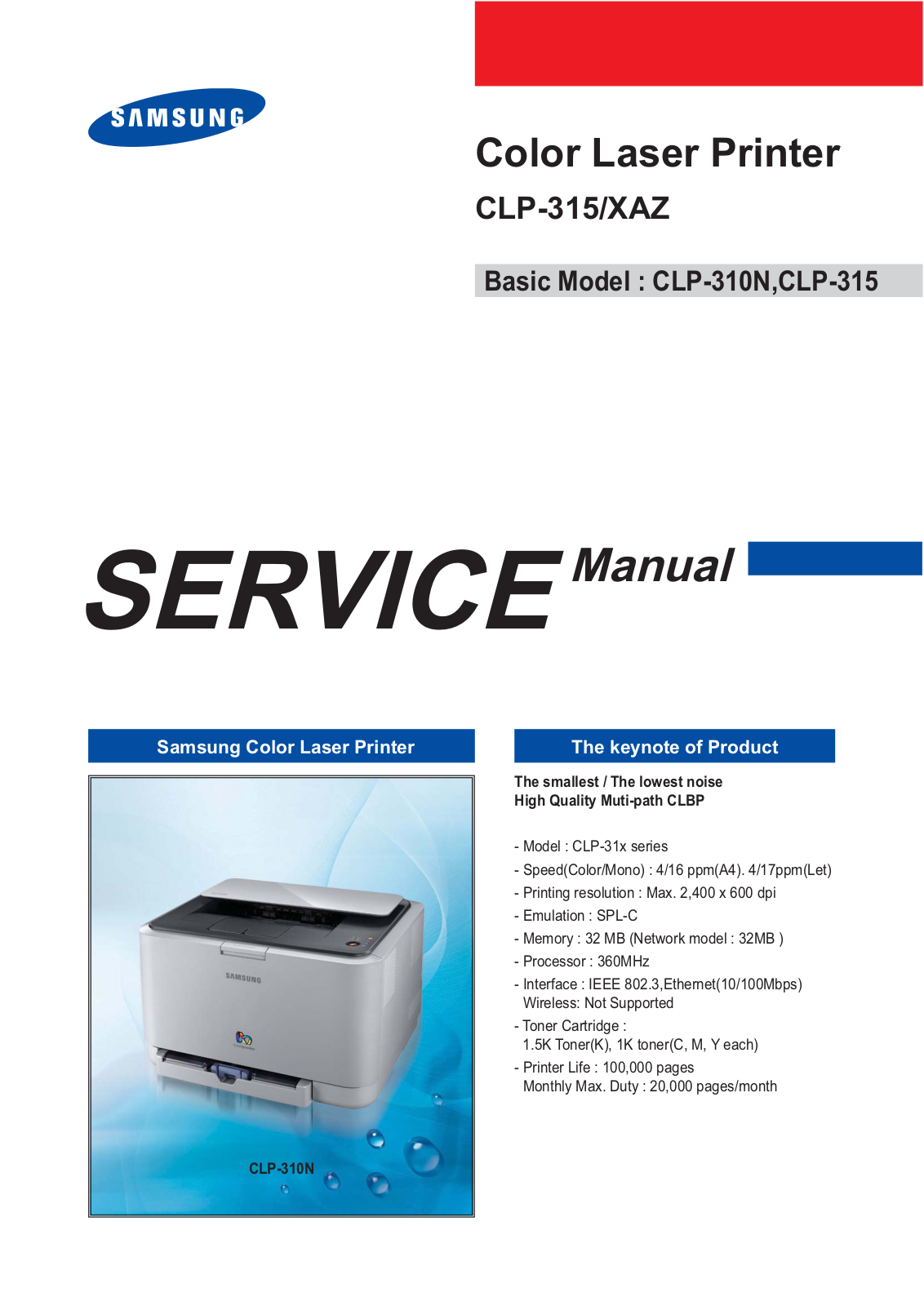 Samsung CLP-310N, CLP-315Z, CLP-315A, CLP-315X Service Manual