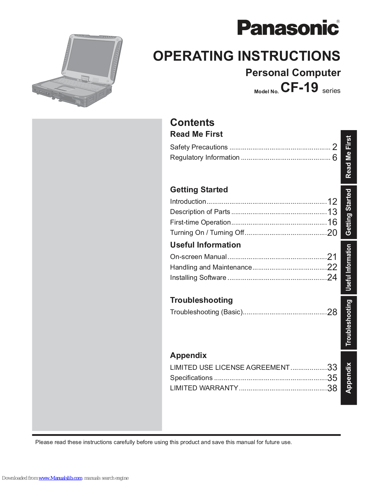 Panasonic CF-195DYAXBM, CF-195HYAXBM Operating Instructions Manual