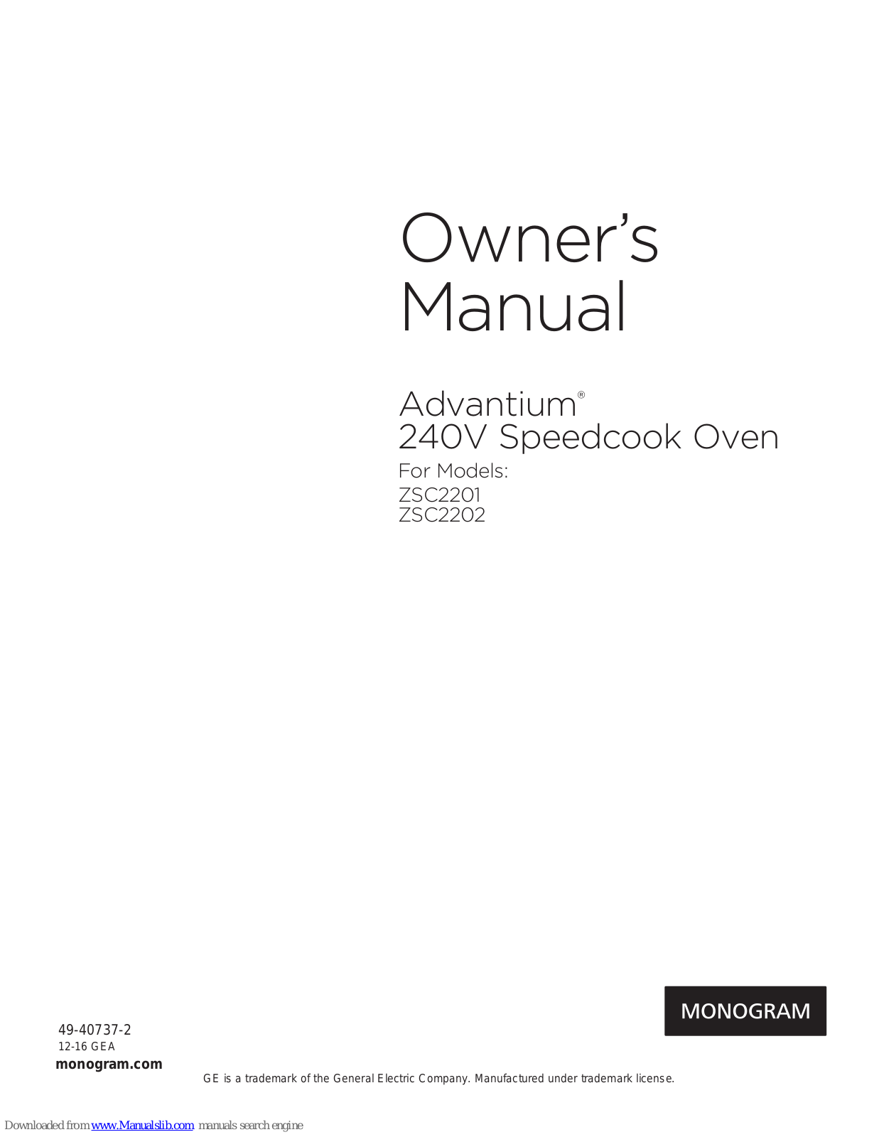 Monogram ZSC2201, ZSC2202 Owner's Manual