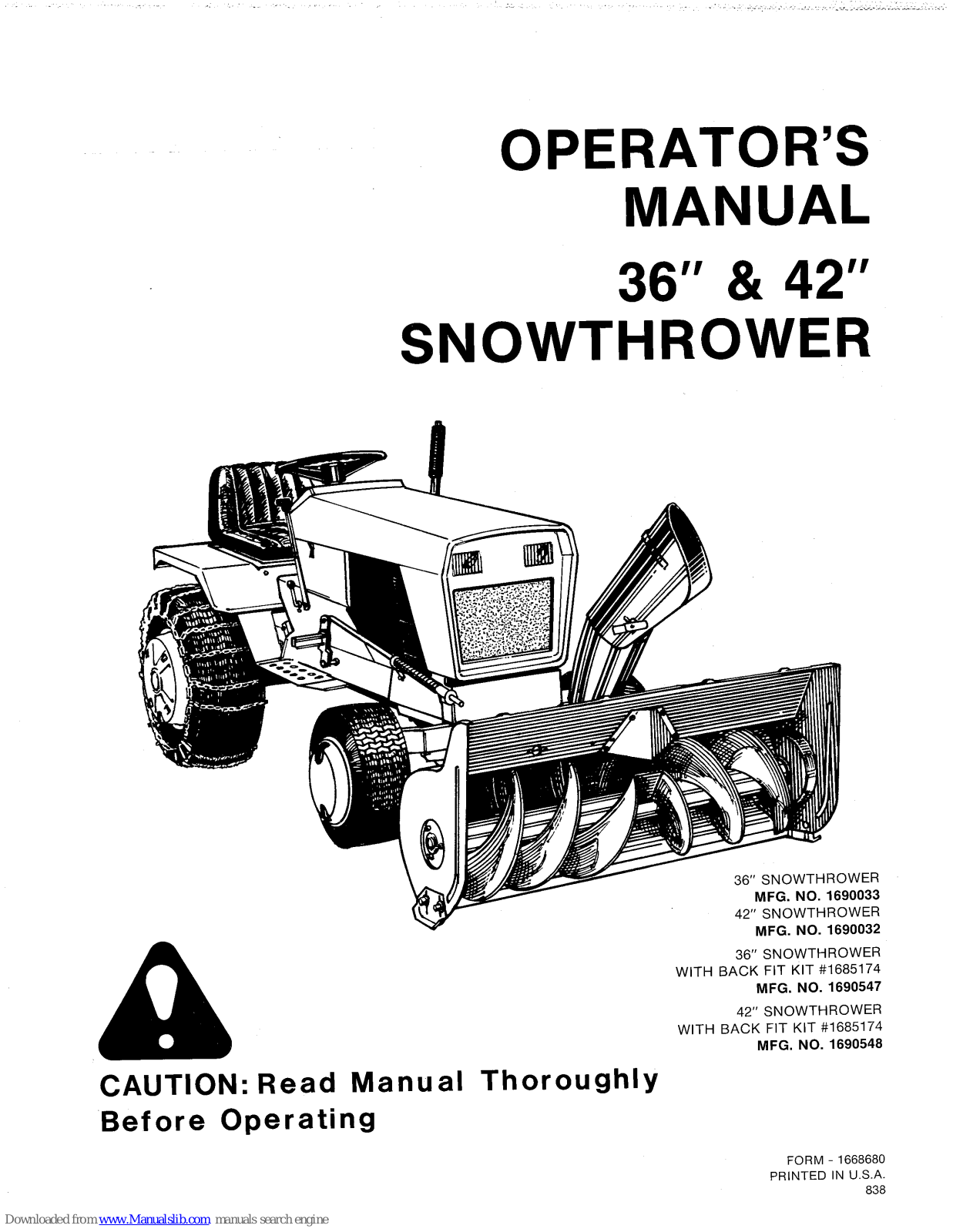 Simplicity 1690032, 1690033, 1690547, 1690548 Operator's Manual