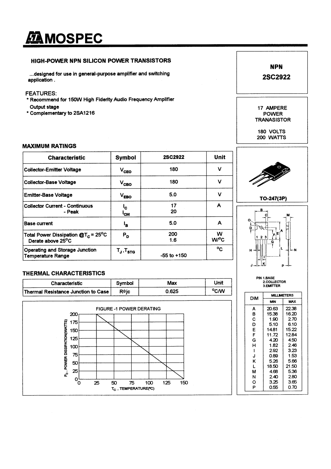 MOSPEC 2SC2922 Datasheet