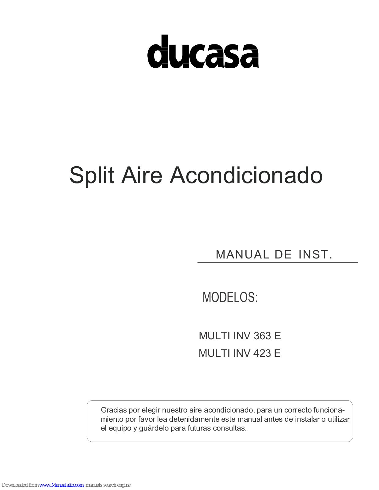 Ducasa MULTI INV 363 E, MULTI INV 423 E Instruction Manual