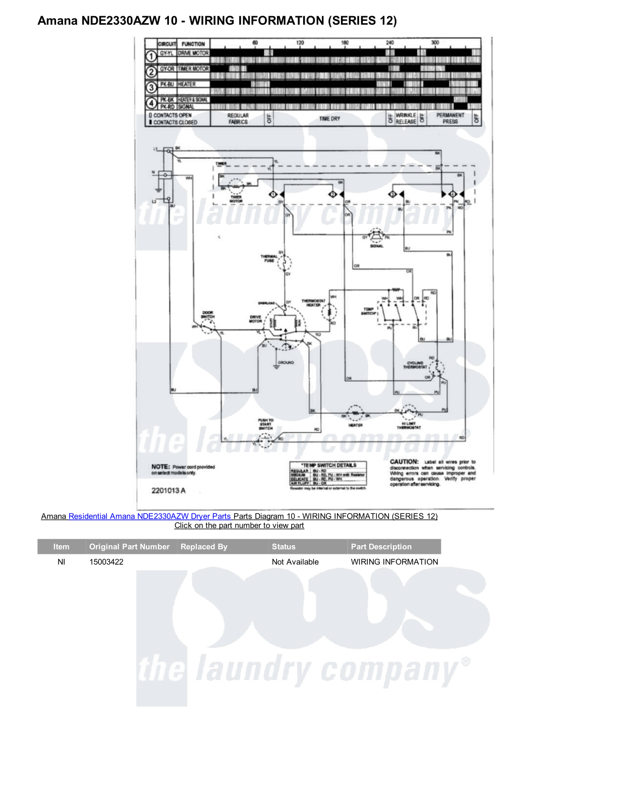 Amana NDE2330AZW Parts Diagram