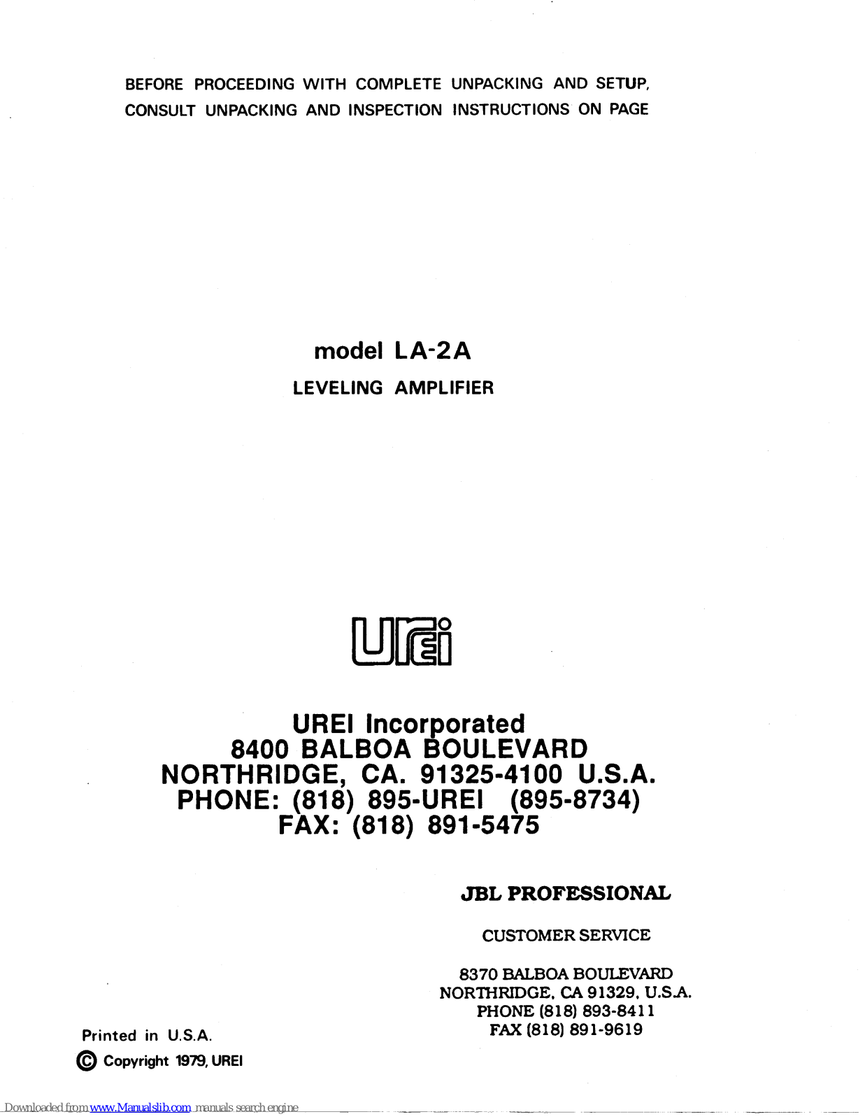 TELETRONIX LA-2A Operating Instructions Manual