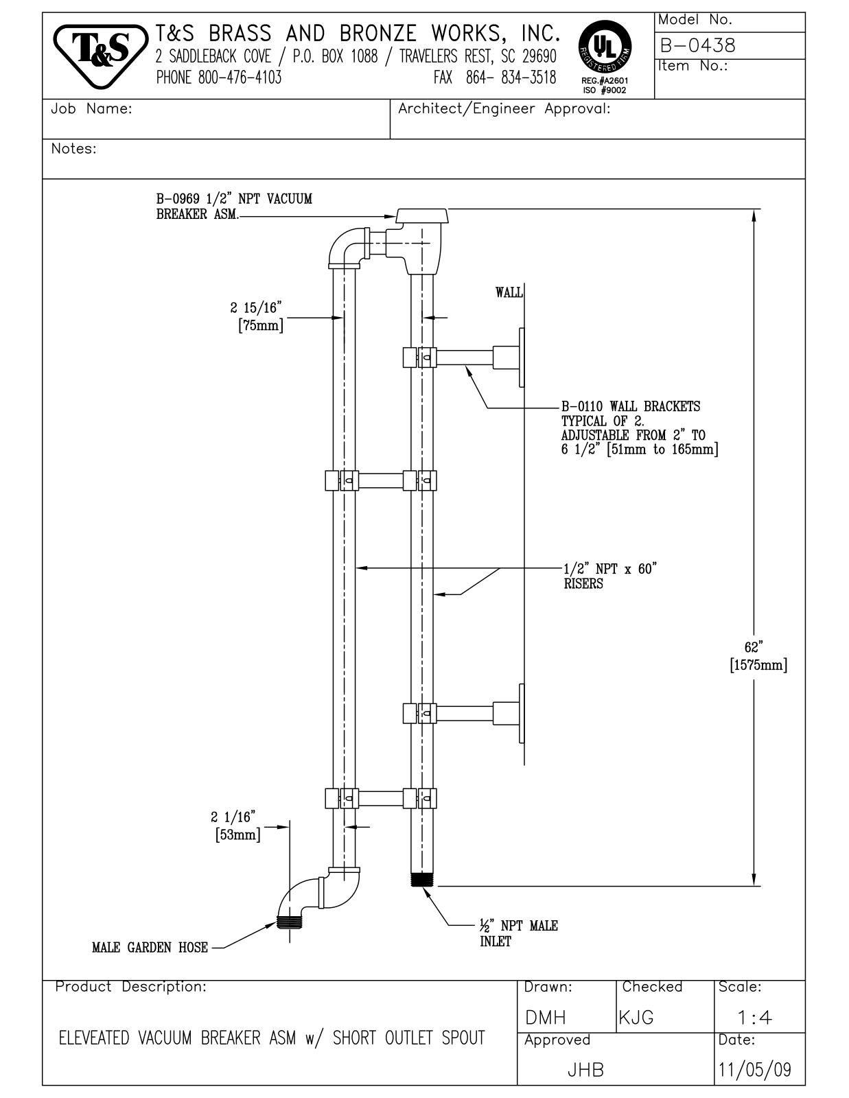 T&S Brass Manuals B-0438 User Manual