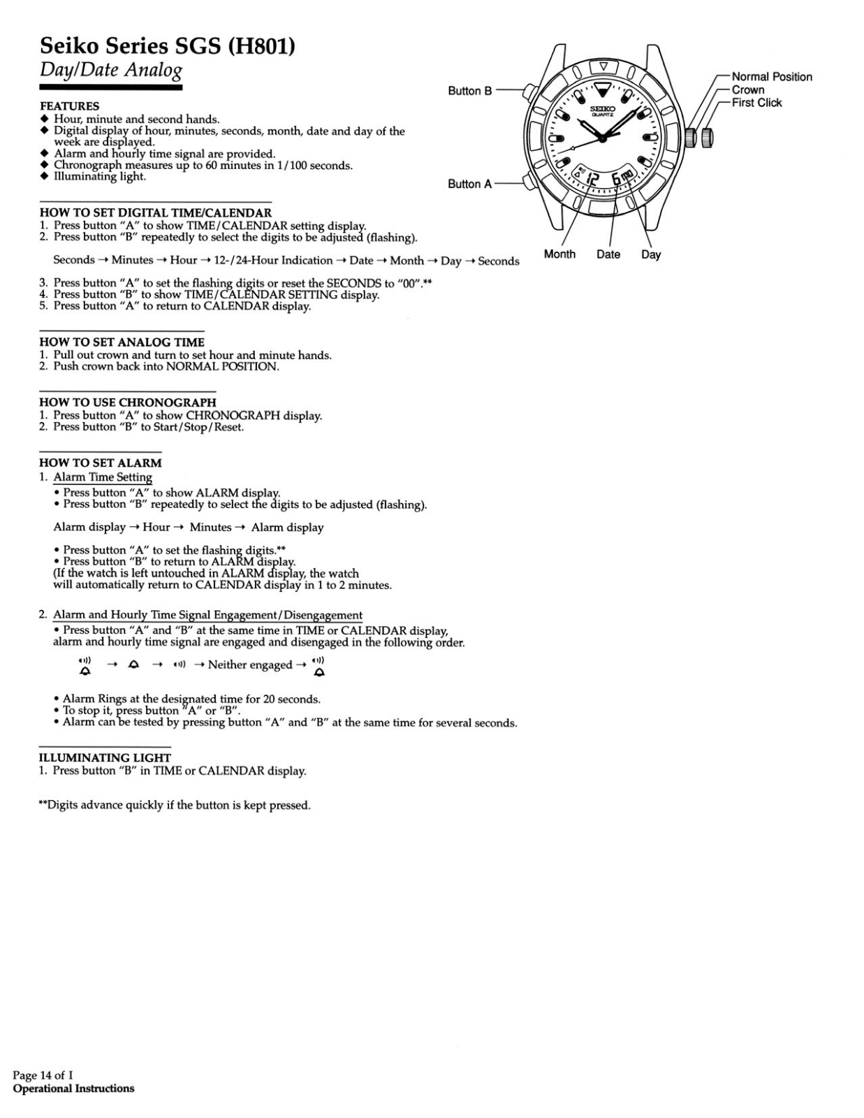 Seiko SGS User Manual