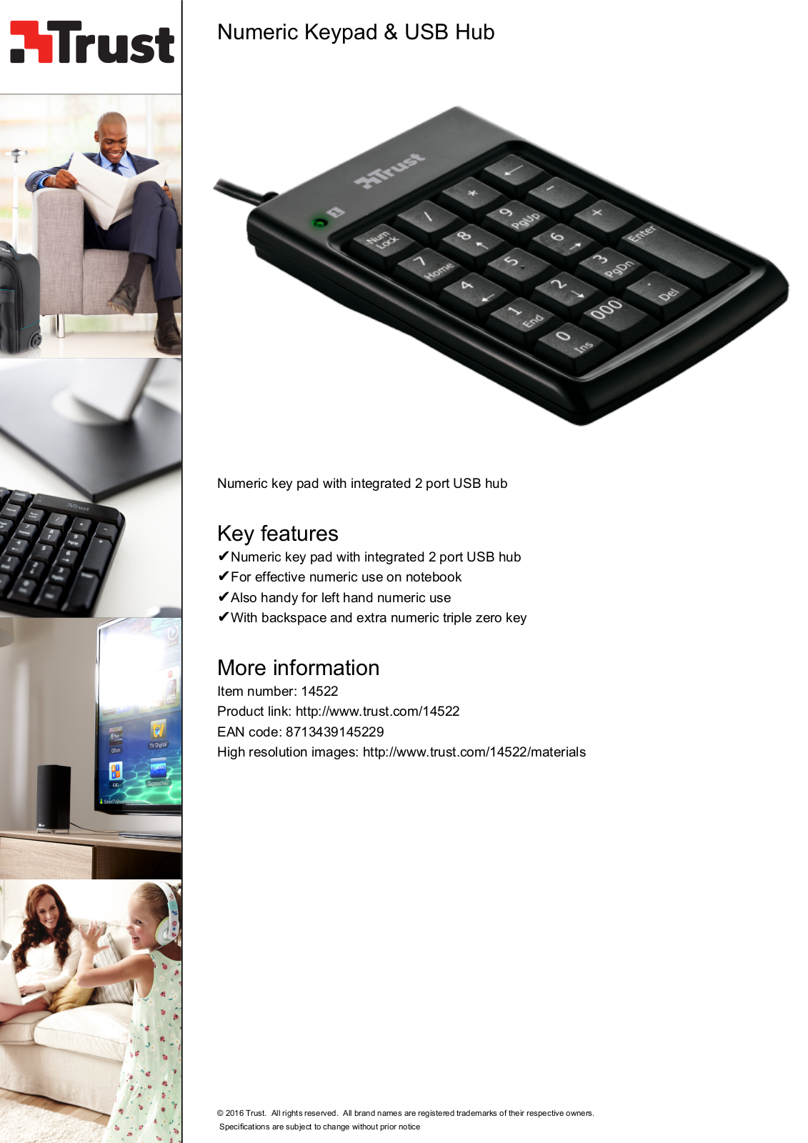 Trust Numeric Keypad USB Hub User Manual