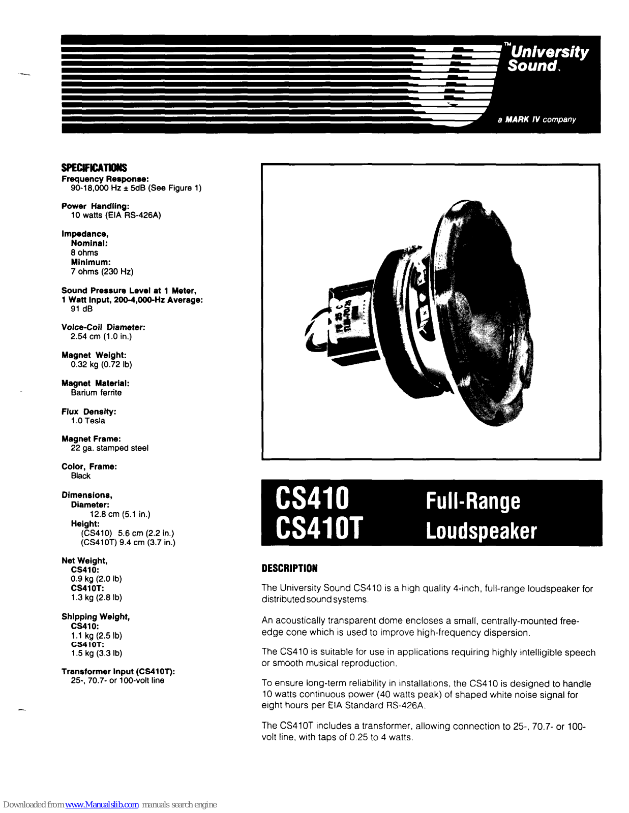 University Sound CS410, CS410T User Manual