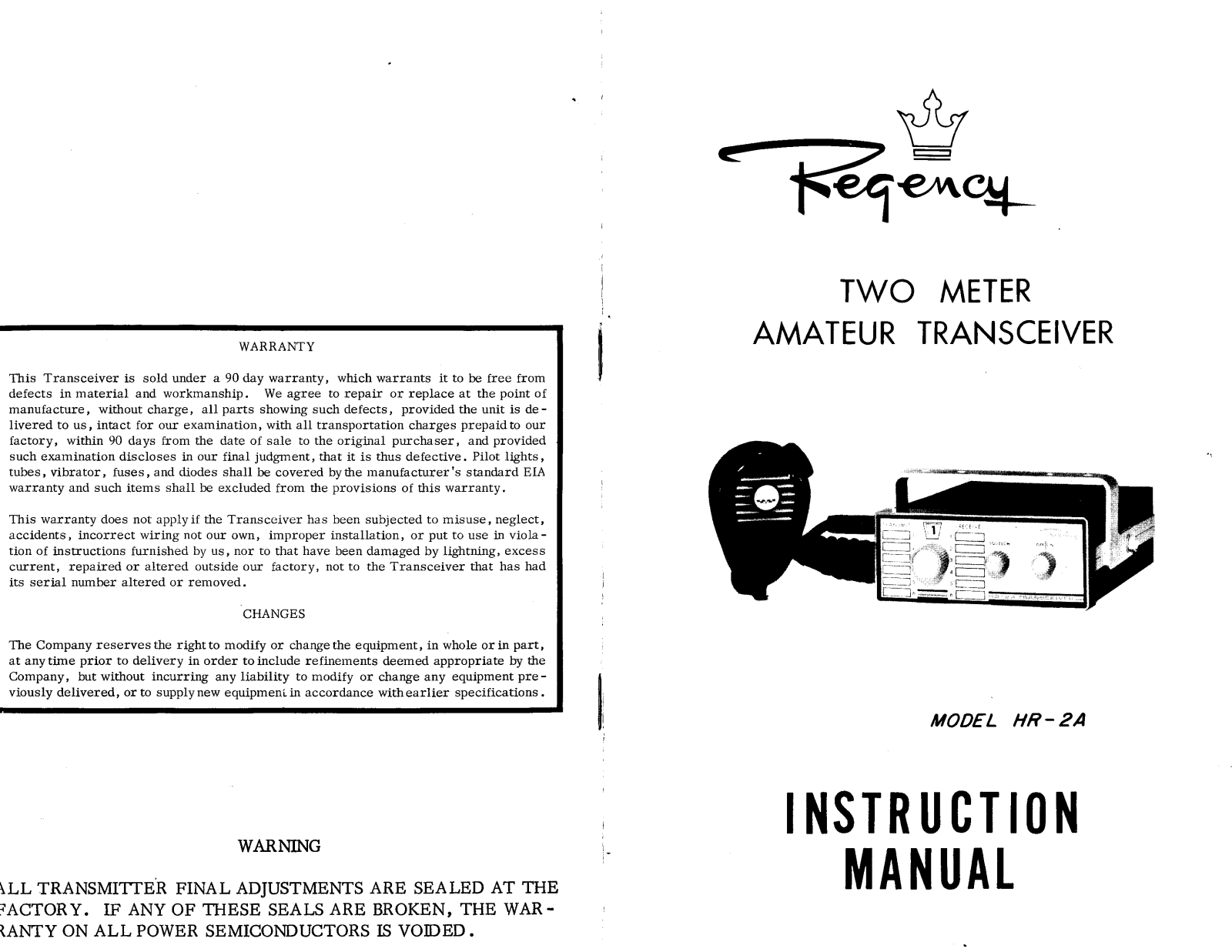 Regency HR-2A User Manual