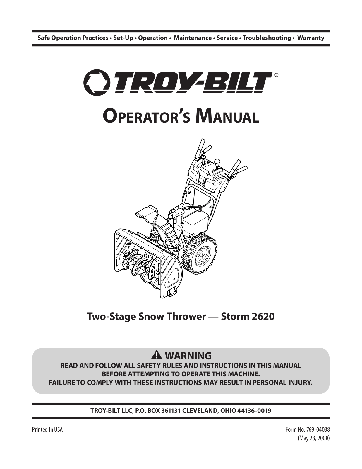 Troy-Bilt 2620 User Manual