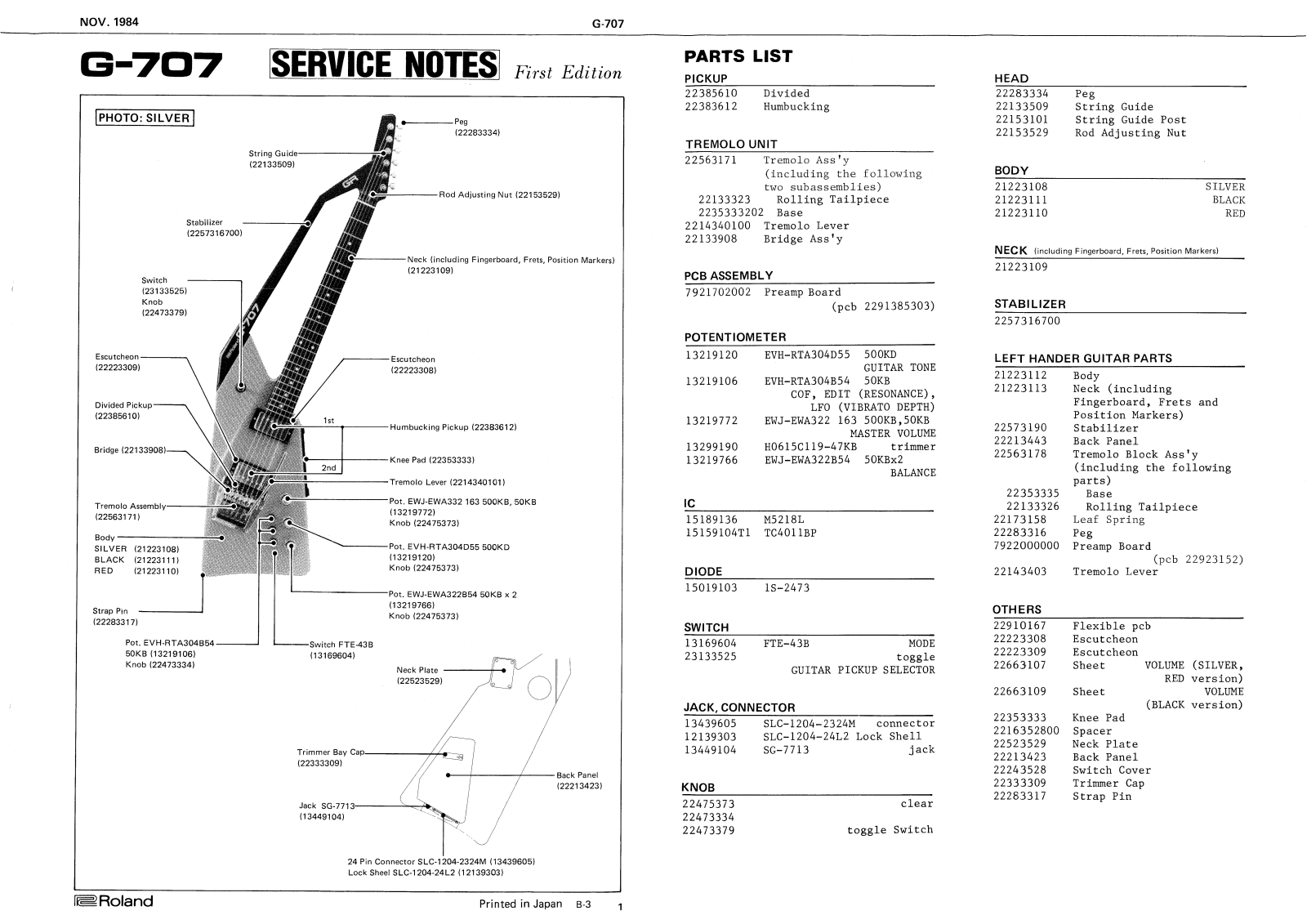 Roland G-707 Service Manual