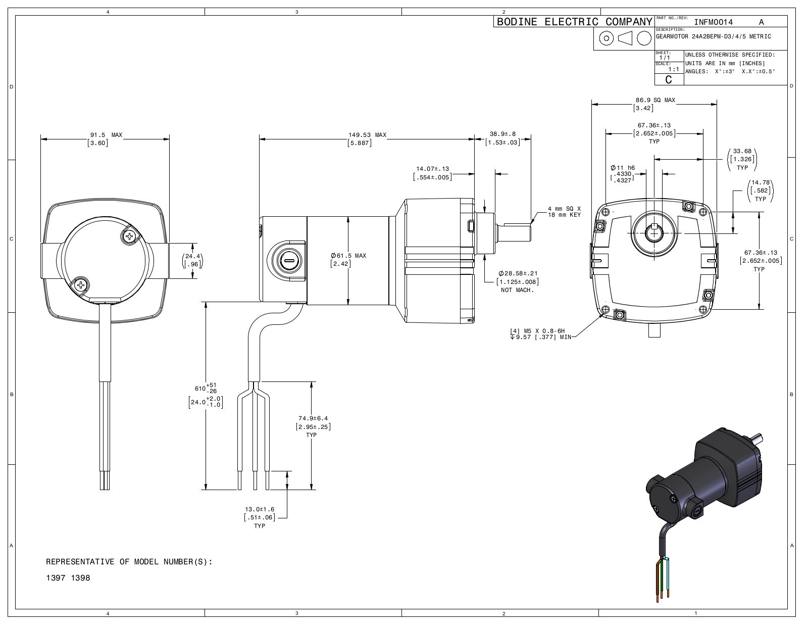 Bodine 1397, 1398 Reference Drawing