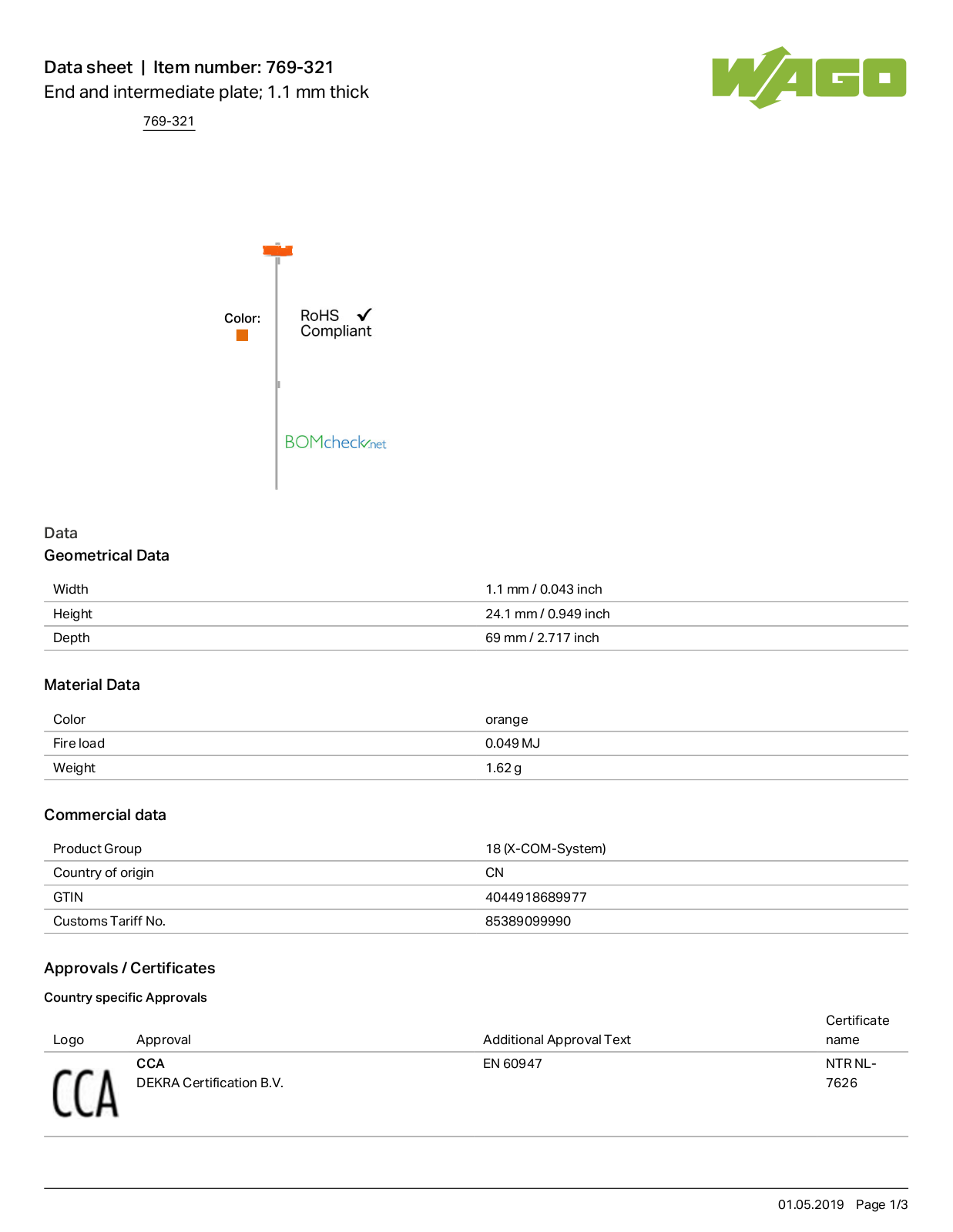 Wago 769-321 Data Sheet