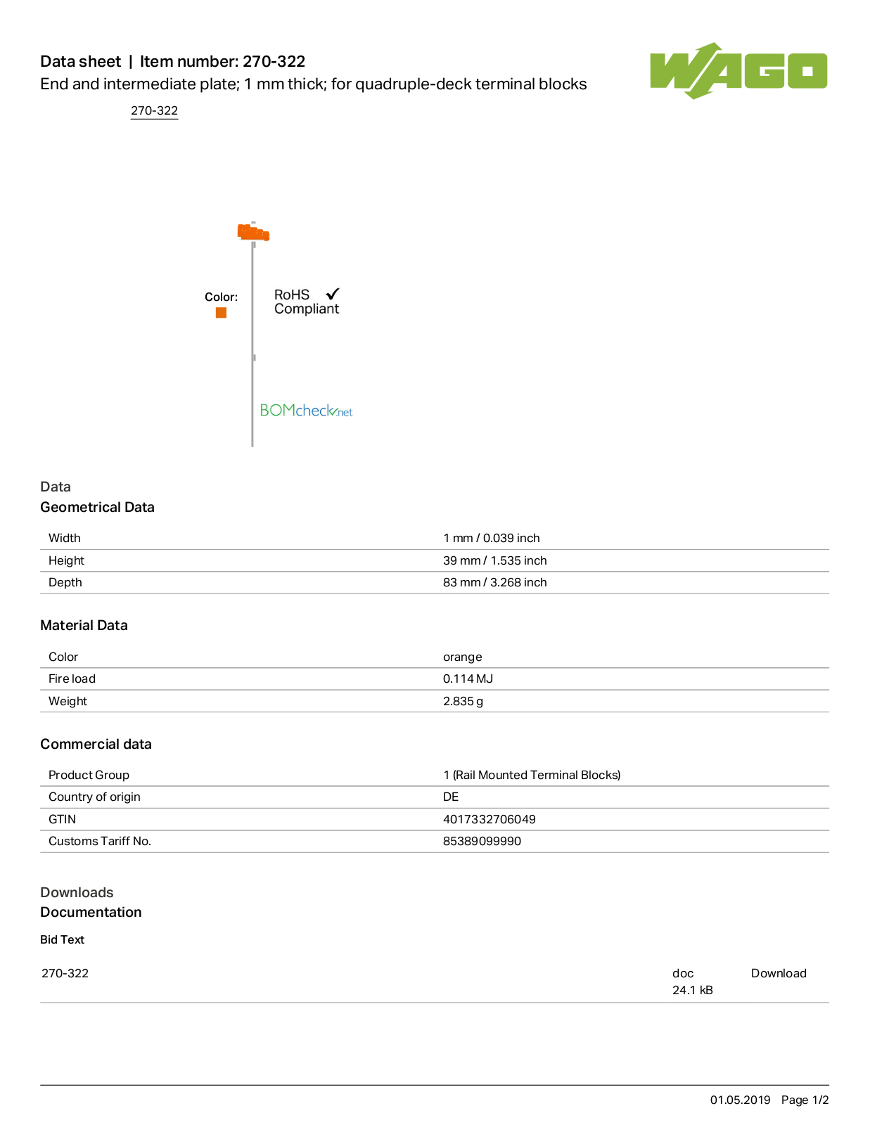 Wago 270-322 Data Sheet