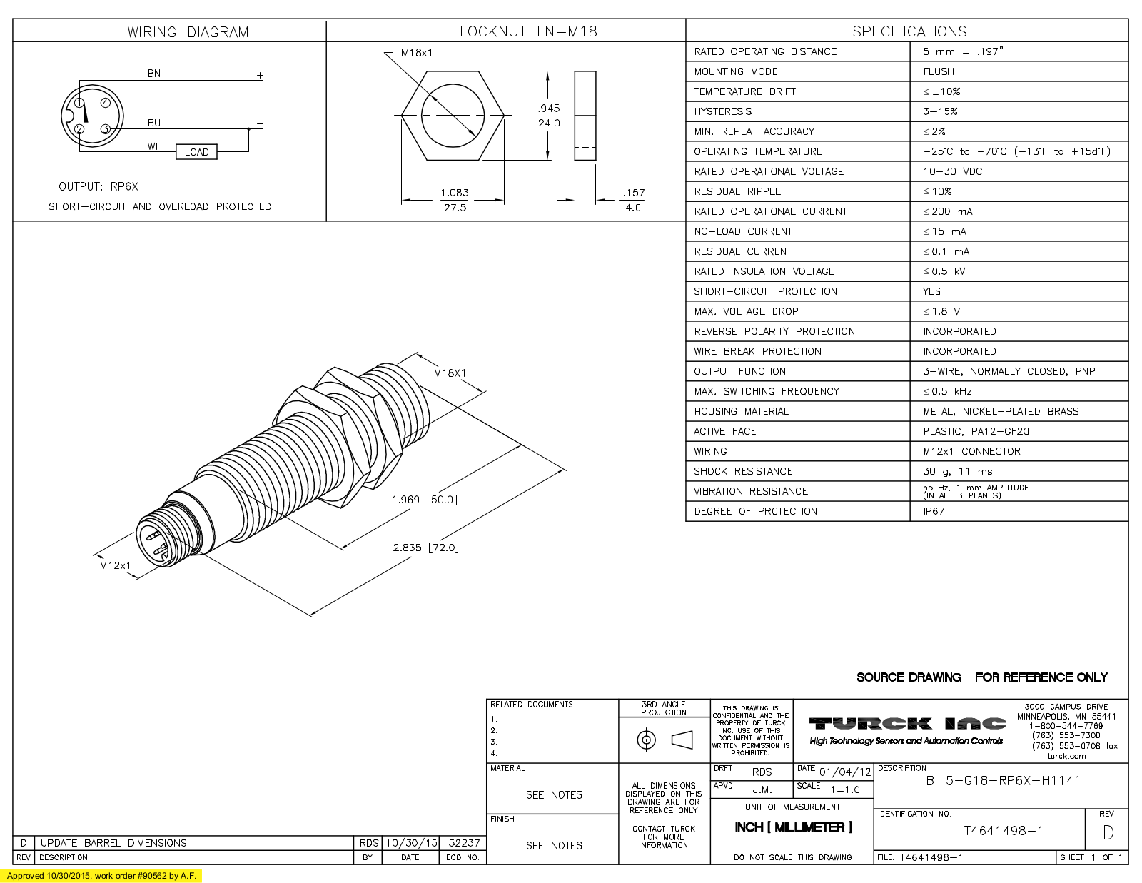 Turck BI5-G18-RP6X-H1141 Data Sheet