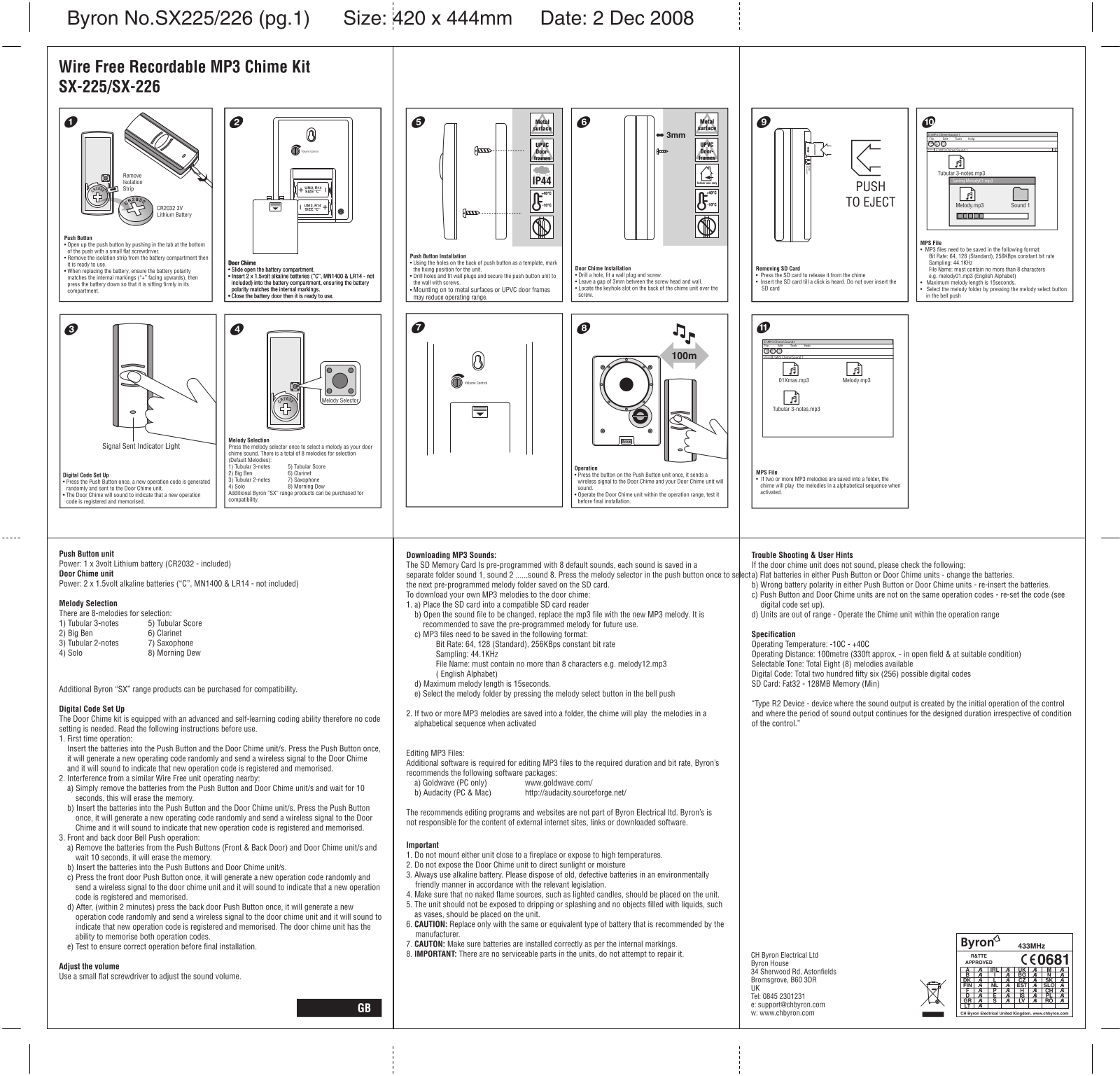 Byron SX-225, SX-226 Installation and Operation Instruction