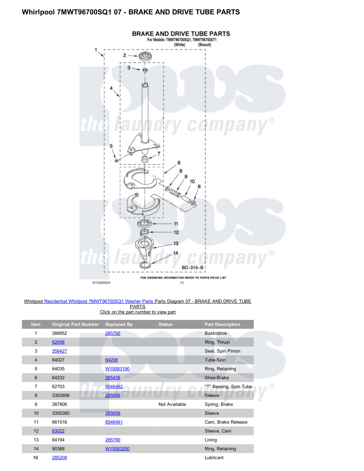 Whirlpool 7MWT96700SQ1 Parts Diagram