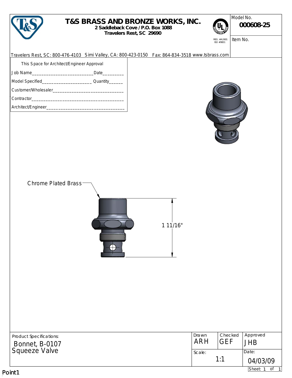 T&S Brass 000608-25 User Manual