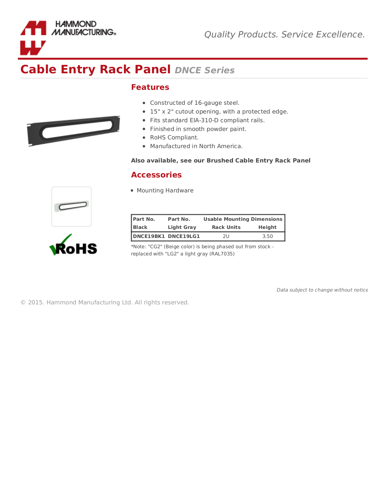 Hammond Manufacturing DNCE Series Catalog Page