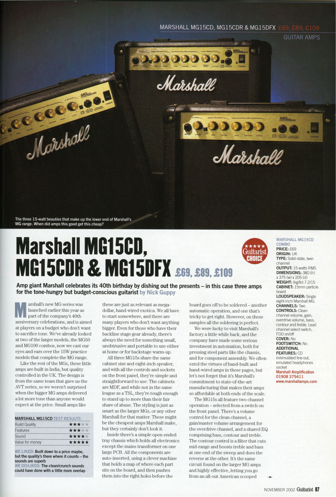 Marshall Amplification MG15CD, MG15DFX, MG15CDR User Manual