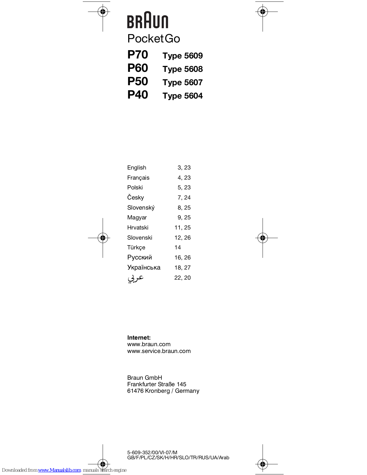 Braun PocketGo P70, PocketGo P60, PocketGo P50, PocketGo P40 User Manual