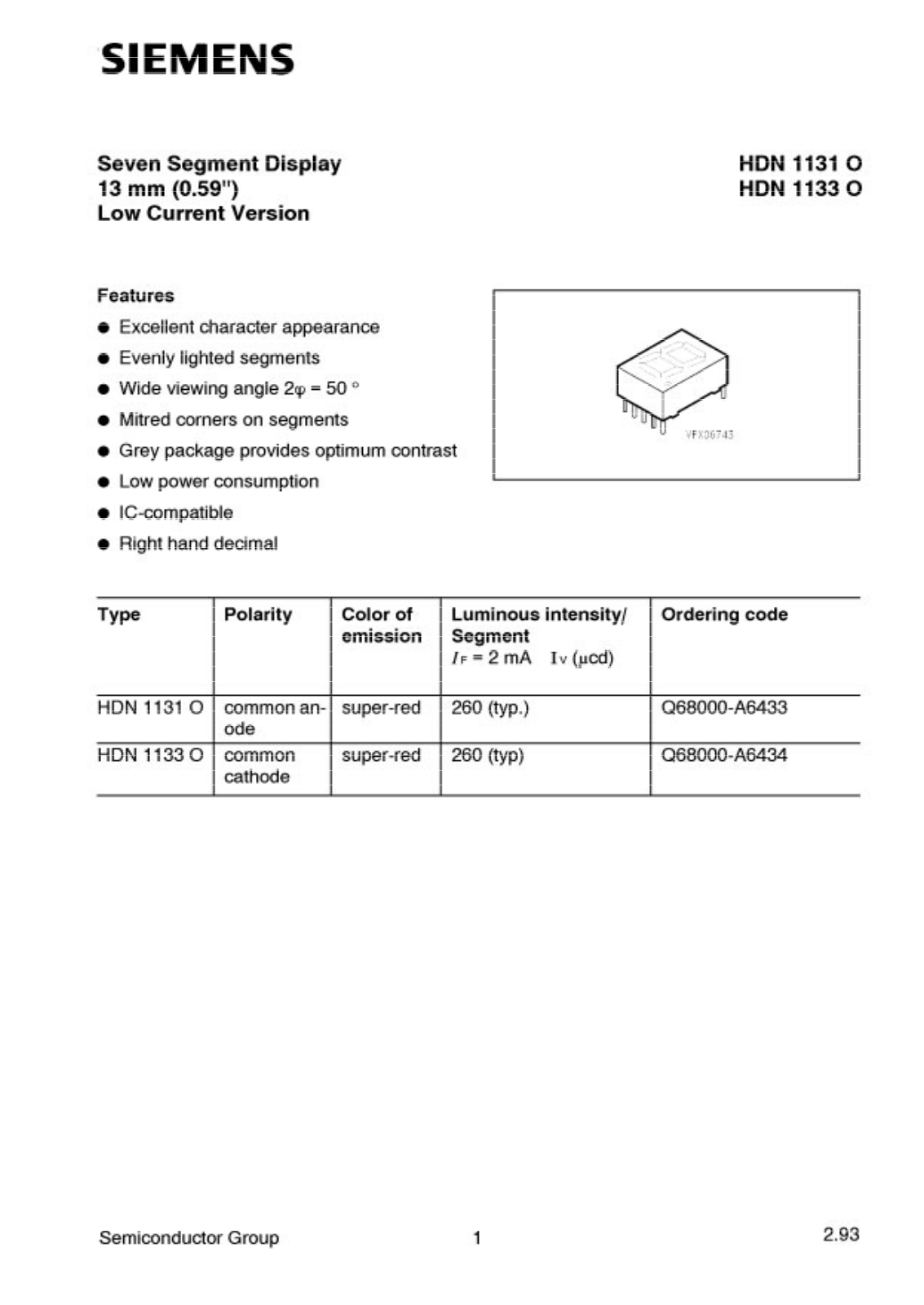 Siemens HDN1133O, HDN1131O Datasheet