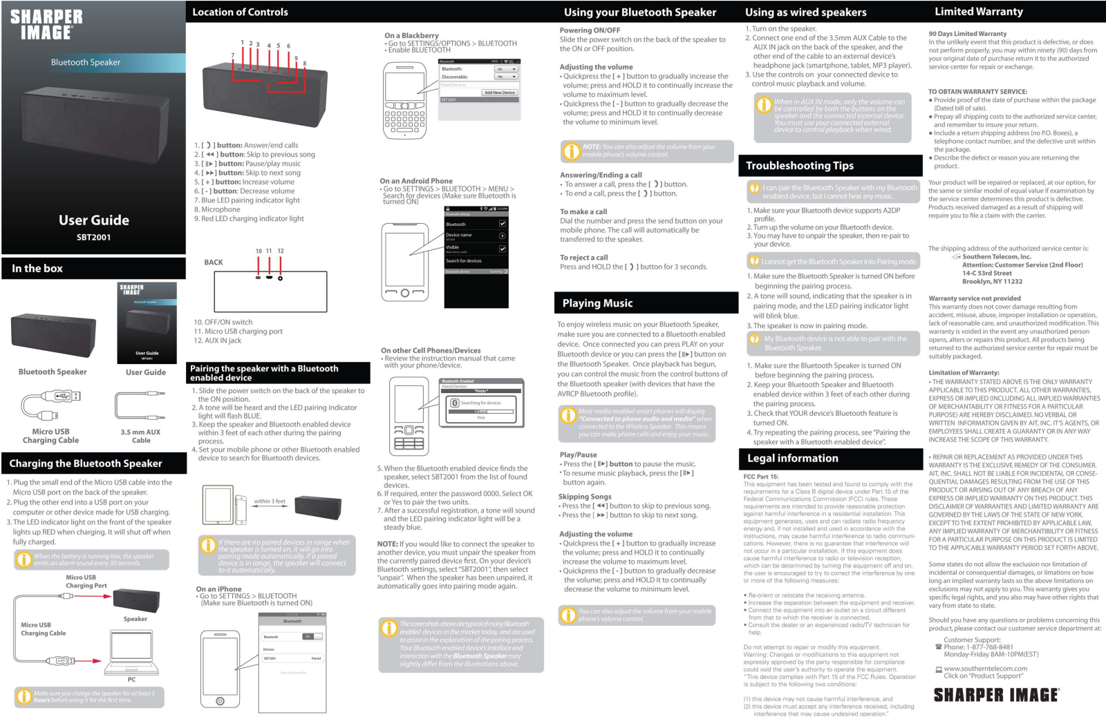 Sharper image SBT2001 User Manual