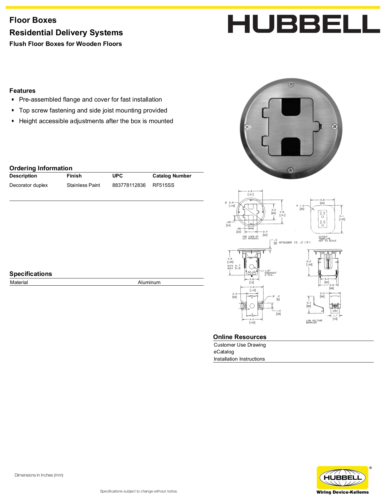 Hubbell RF515SS Specifications