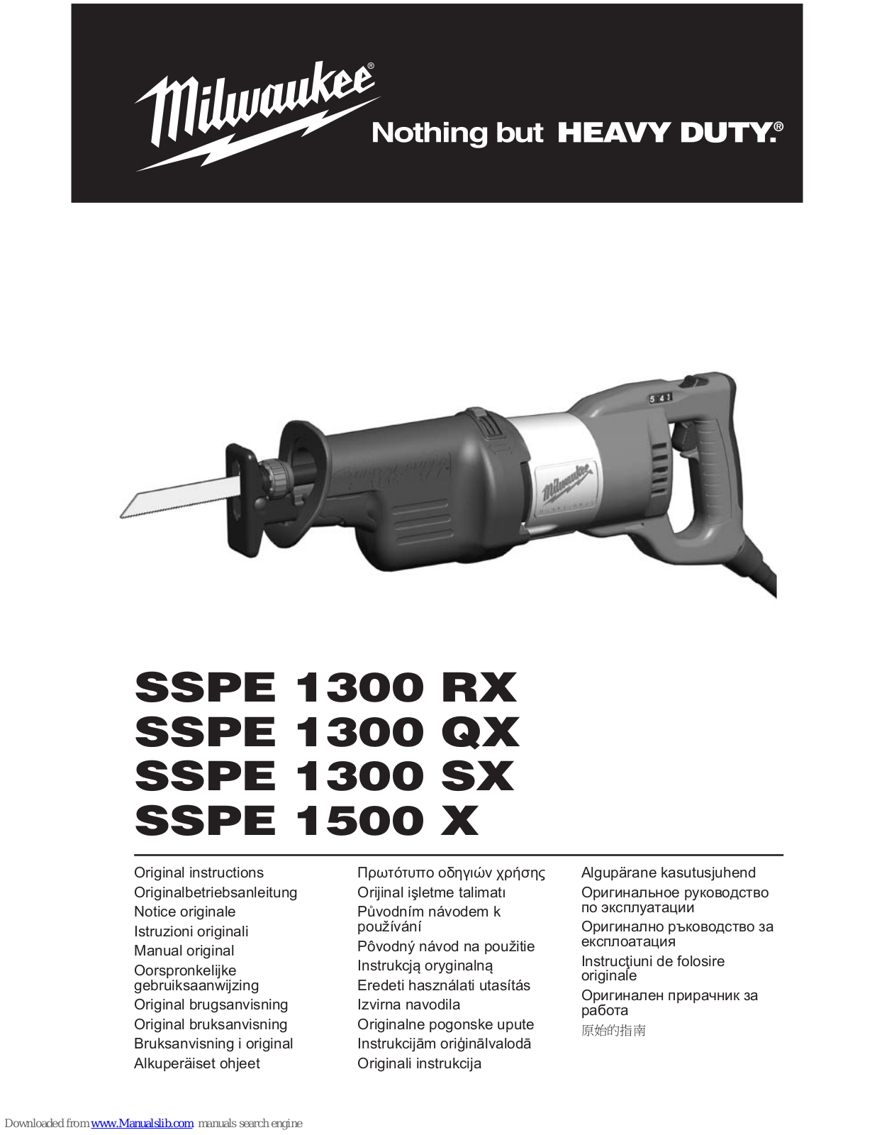 Milwaukee SSPE 1300 RX, SSPE 1300 QX, SSPE 1300 SX, SSPE 1500 X Original Instructions Manual